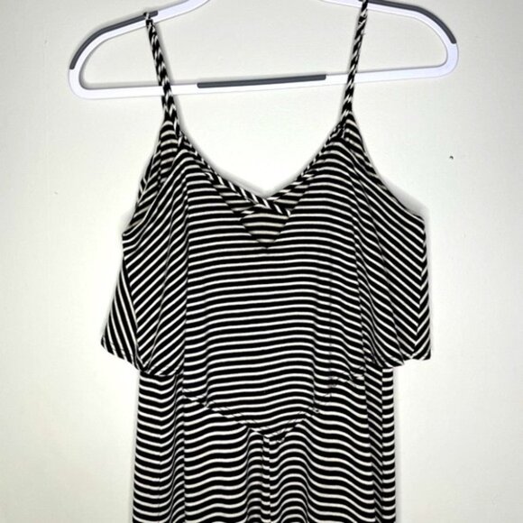 Anthropologie Greylin Sz S Black White Striped Sleeveless Ruffle Top Maxi Dress - Picture 3 of 8